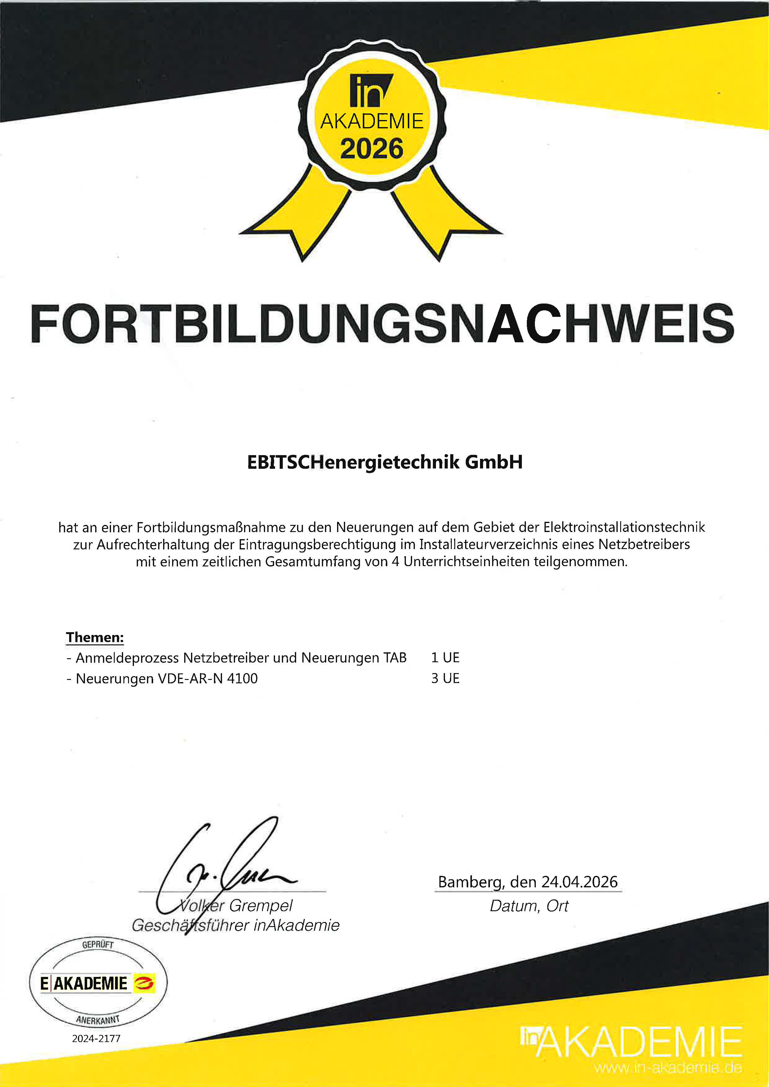 Zertifikat inAkademie